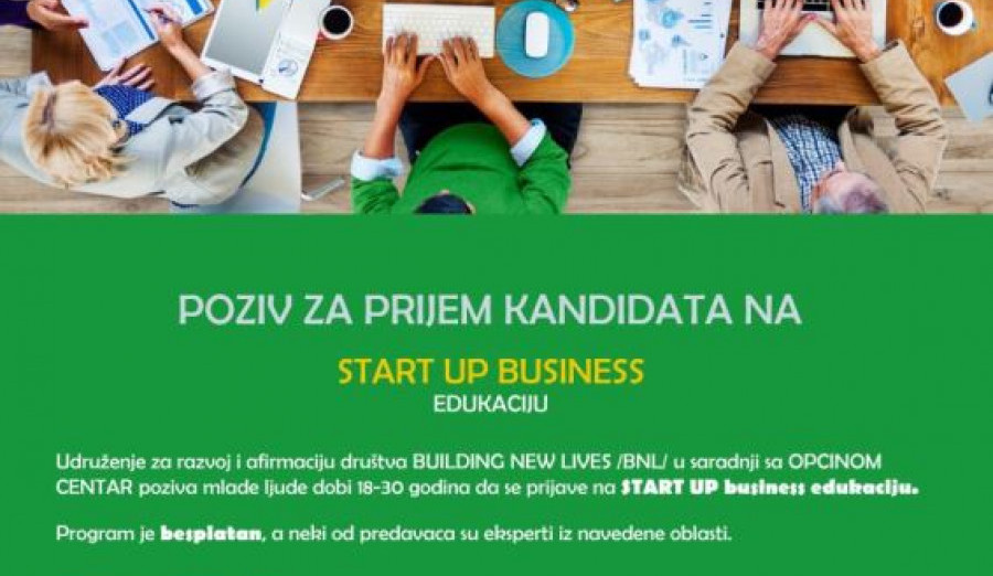 Besplatna Start-up business edukacija za mlade sa područja općine Centar