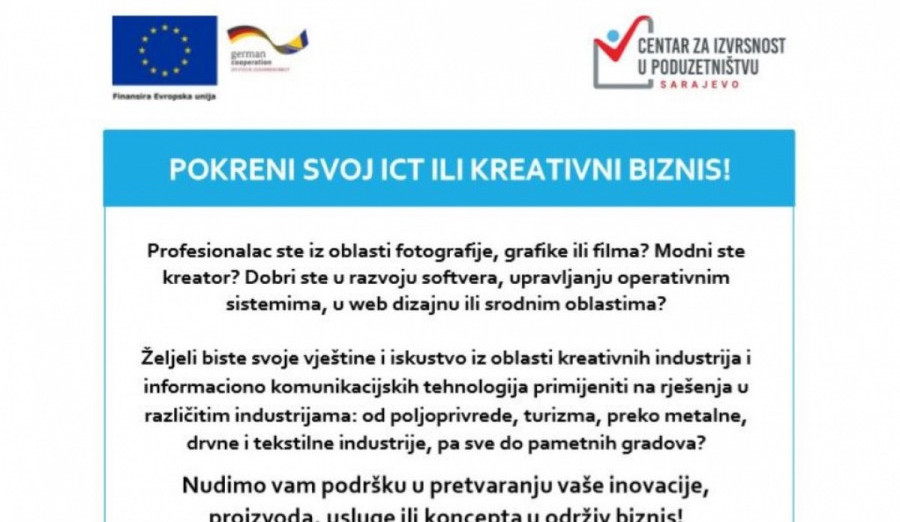 Javni poziv za učešće u Programu podrške pokretanju poduzetničkih ideja u oblastima ICT i kreativnih industrija