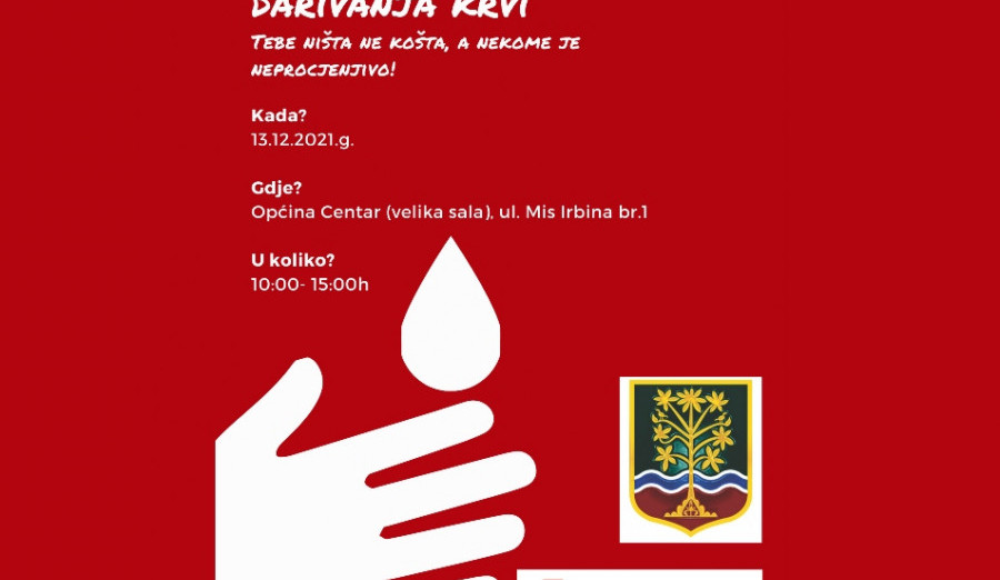U ponedjeljak akcija dobrovoljnog darivanja krvi u Općini Centar